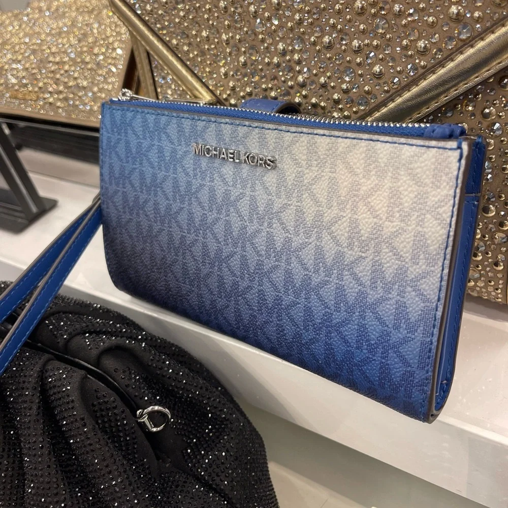 MICHAEL KORS Jet Set Lg Ombré Signature Logo Double Zip Wristlet Wallet  Galaxy